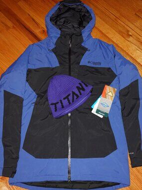 NWT Columbia Men's Cirque Bowl Jacket (Medium) Navy Mountain Blue Ski + Beanie